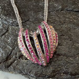 Vintage Heart Shaped Rhinestone Pendant  Necklace Valentine’s Day